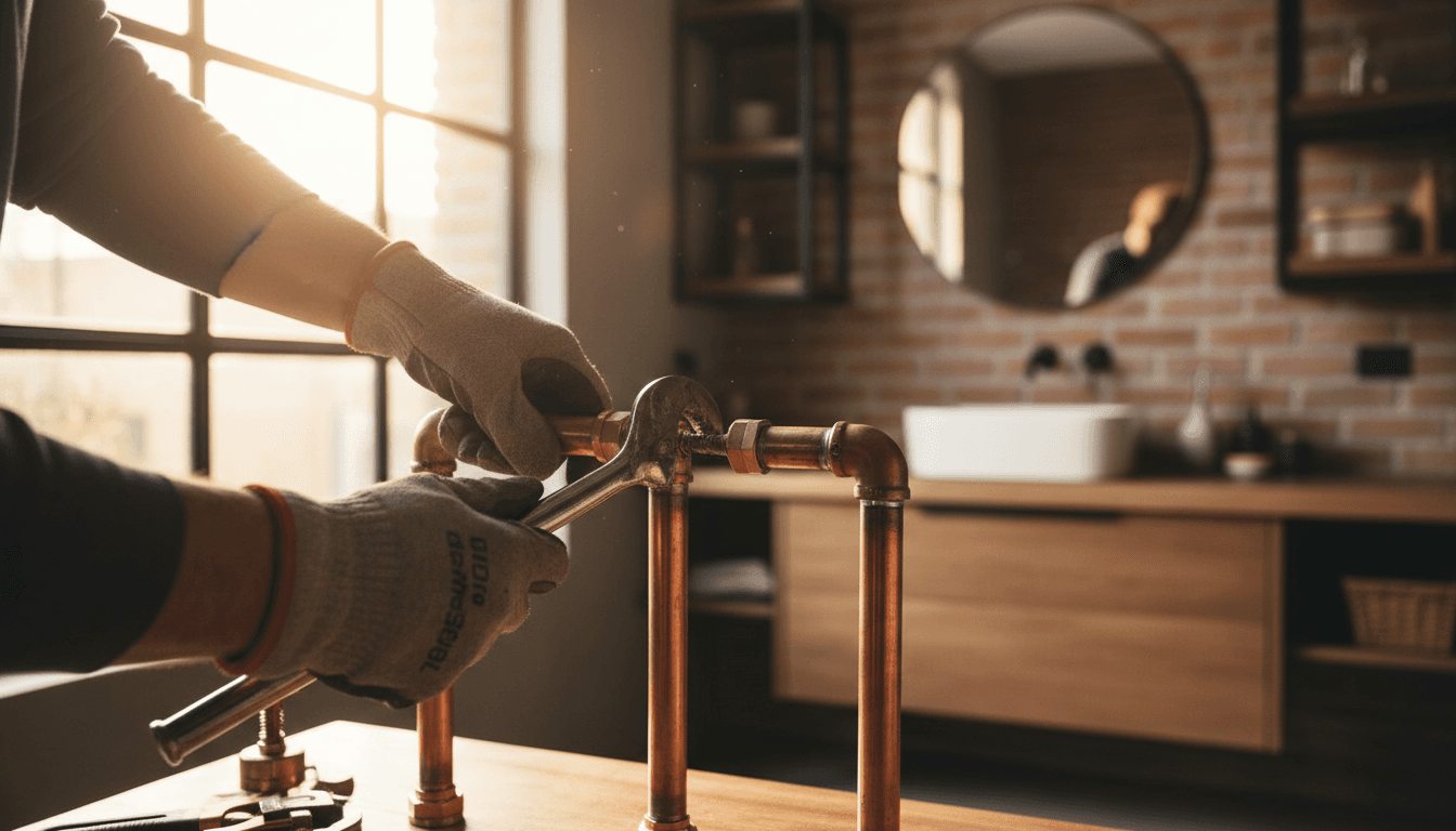 Técnico de SAMPER realizando trabajo de plomería profesional en una vivienda