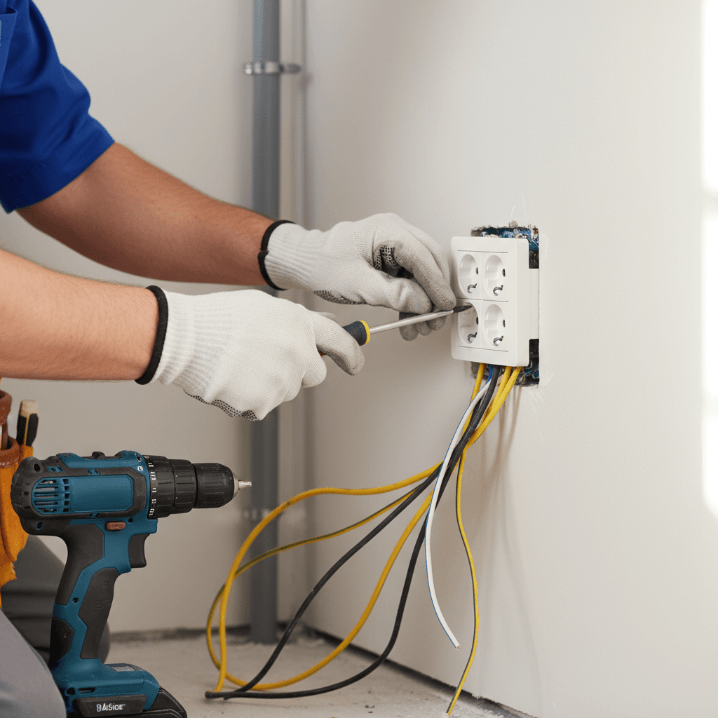 Técnico electricista realizando instalación segura
