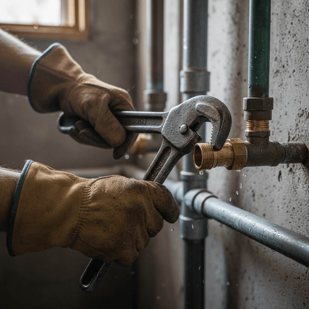 Técnico realizando reparación de plomería